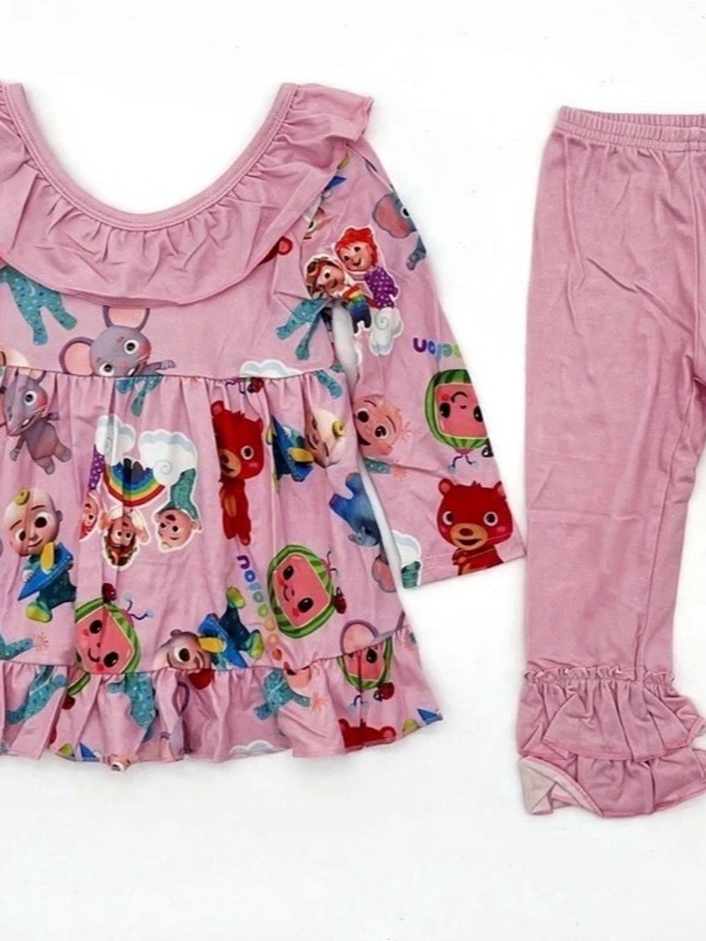 CoComelon Girls Pink Printed Ruffle Matching Set